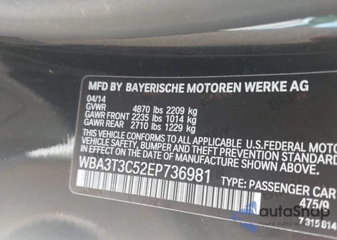 2014 BMW 435I from USA, damaged, VIN WBA3T3C52EP736981